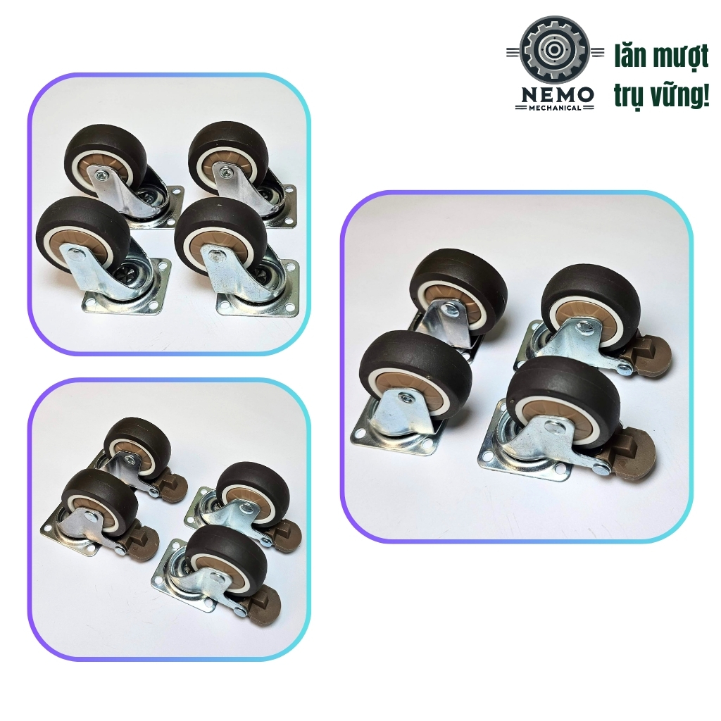 Bánh xe TPR nội thất, có ổ bi, gắn đồ nội thất, xe chòi chân trẻ em tải dưới 100kg